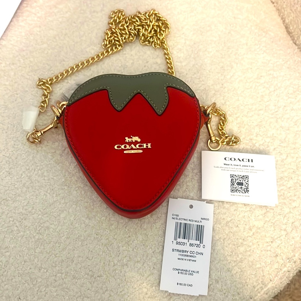 Coach strawberry coin purse with crossbody chain